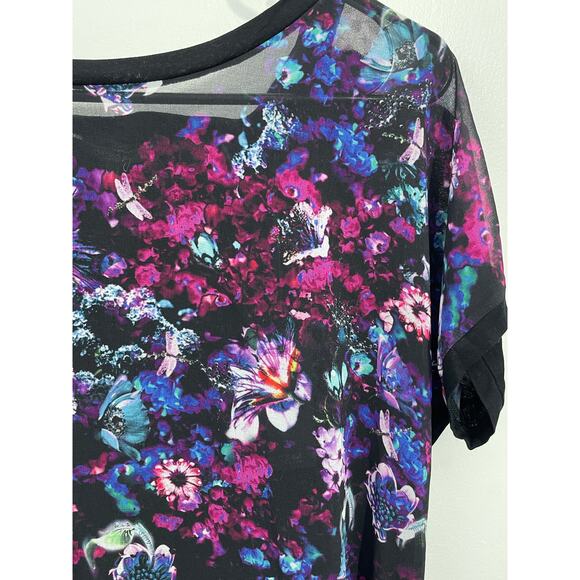Guess Blouse Medium Purple Floral Sheer Front Whimsigoth Boho NWT - Picture 4 of 7